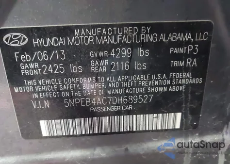 2013 Hyundai Sonata Gls from USA, damaged, VIN 5NPEB4AC7DH689527